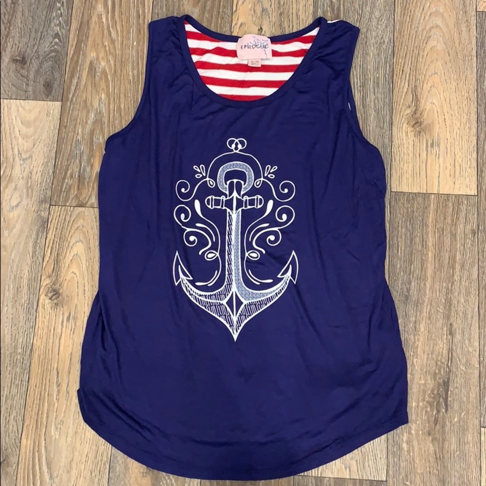 Navy blue tank top with white anchor